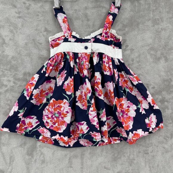 Janie and Jack Months Navy Pink Floral Cotton Sun Dress Ruffle Bow - Picture 5 of 9